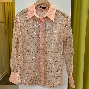 INA floral sequin button down in light peach pink